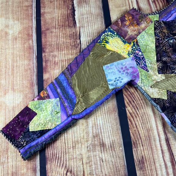Handmade Jacket Womens 20x22 Multicolor Quilted Patchwork Snap Button Dragonfly - Picture 6 of 16